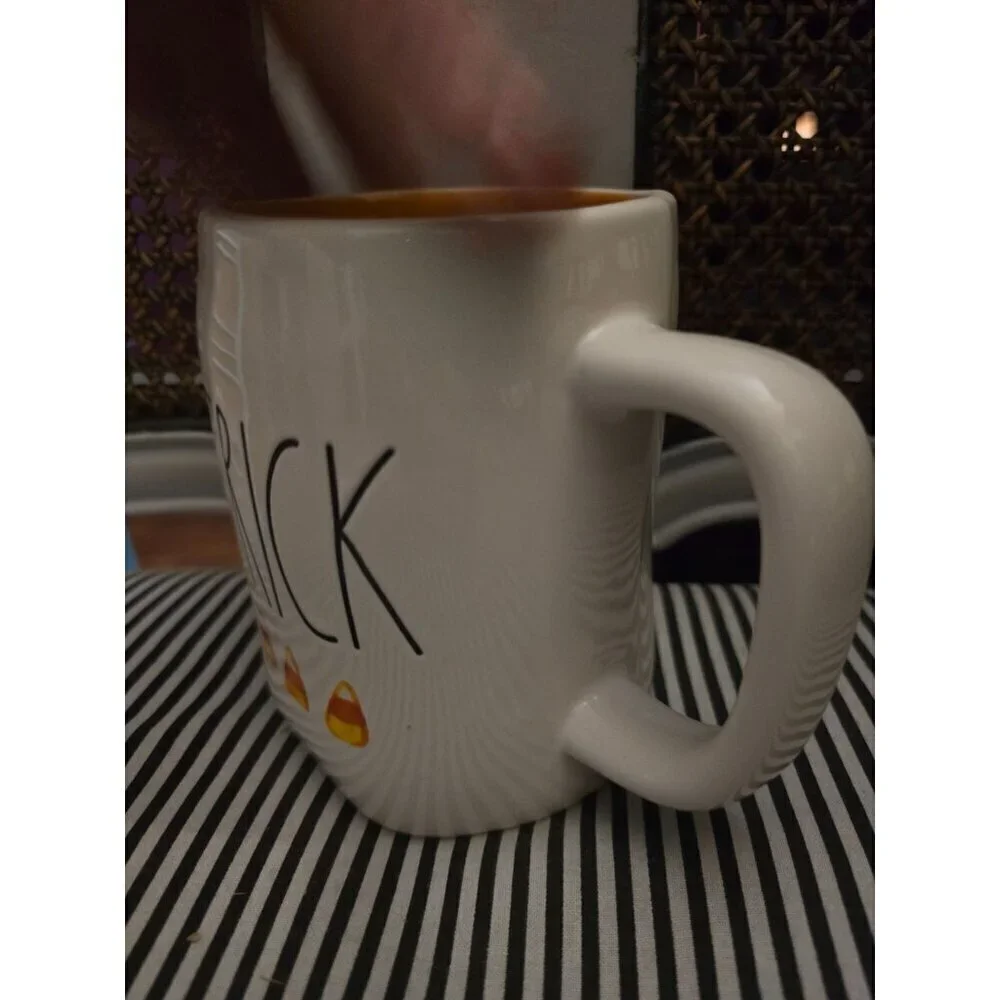 Rae Dunn Halloween Trick Candy Corn Icon Coffee Mug Orange Interior
